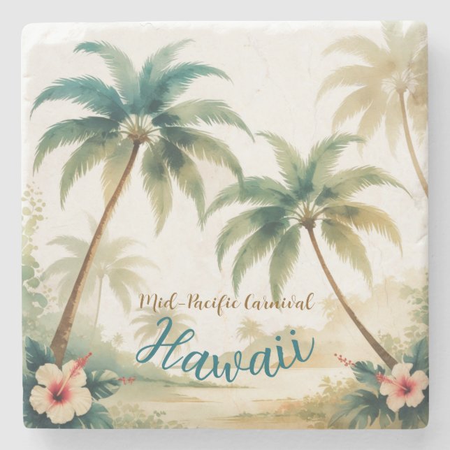 Vintage Style Hawaiian Travel Honolulu Stone Coaster (Front)