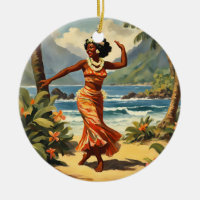 Vintage Style Hawaiian Travel Hula Girl Dancing