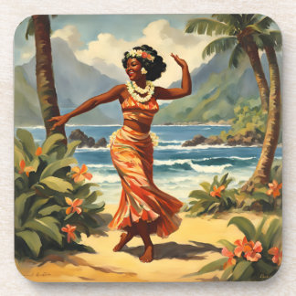 Vintage Style Hawaiian Travel Hula Girl Dancing Coaster