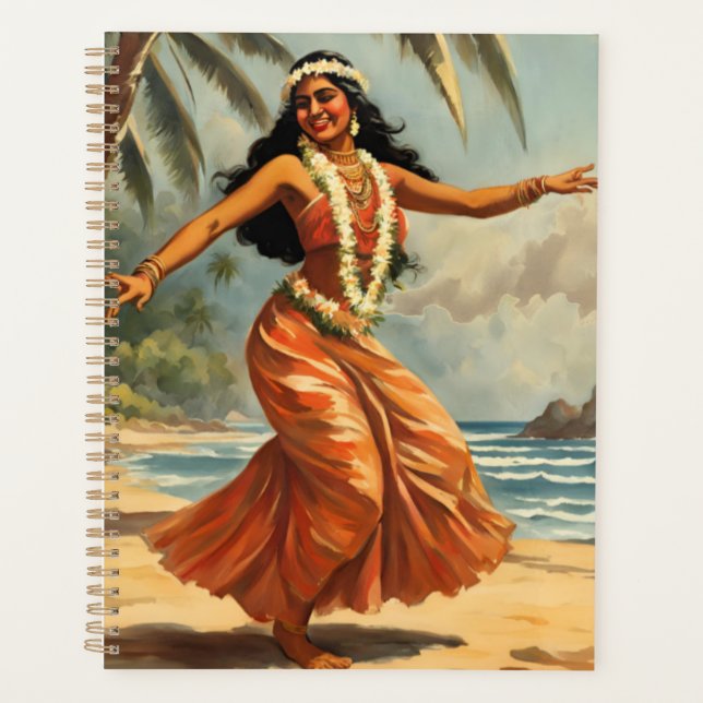 Vintage Style Hawaiian Travel Hula Girl Dancing Planner (Front)