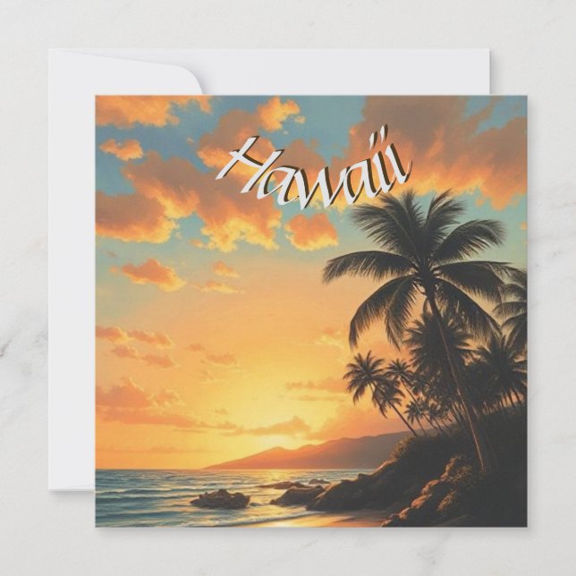 Vintage Style Hawaiian Travel Sea Sunset Card (Front)