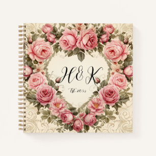 Vintage Style Heart Pink Roses Valentine's Day Notebook