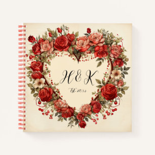 Vintage Style Heart Red Roses Valentine's Day Notebook