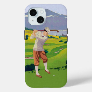 Vintage Style Highlands Golfing Scene Art iPhone 15 Case