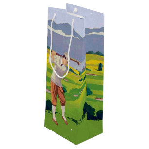 Vintage Style Highlands Golfing Scene Art Wine Gift Bag