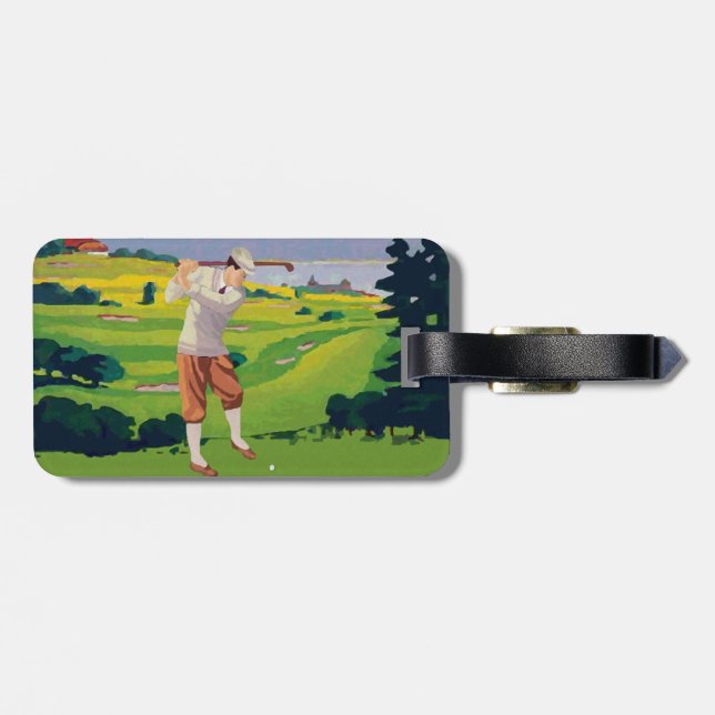 Vintage Style Highlands Golfing Scene V2 Luggage Tag (Back Horizontal)