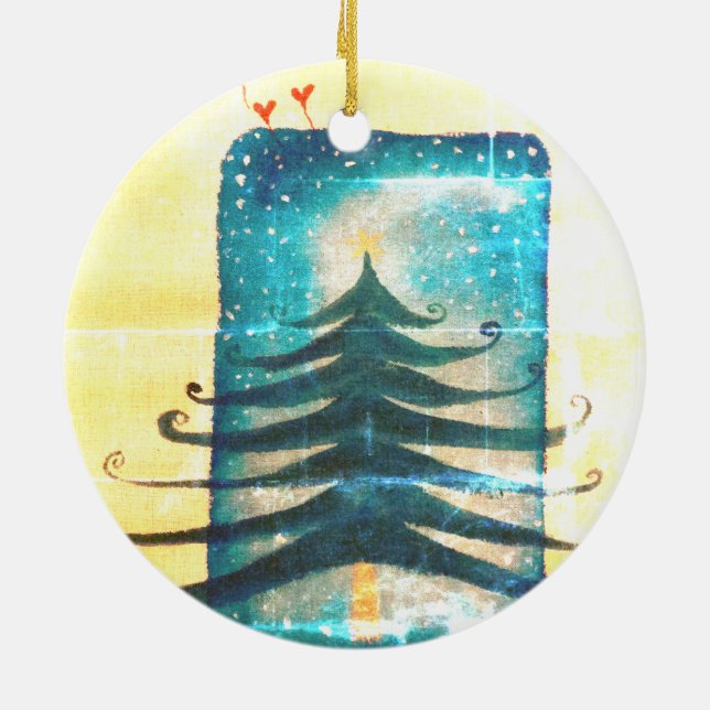 Vintage Style Holiday Tree Drawing Ornament (Back)