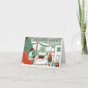 Vintage-Style "Holiday Wishes" Christmas Card