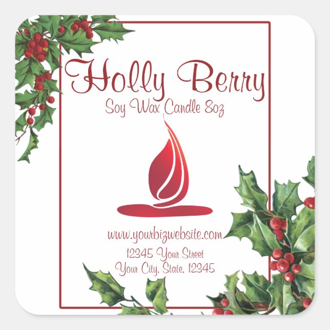 Vintage Style Holly Berry Christmas Candle Label (Front)