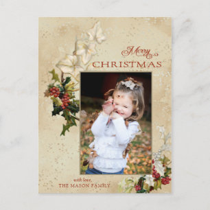 Vintage Style Holly Merry Christmas Photo Postcard