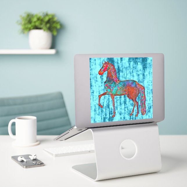 Vintage Style Horse Aqua Background Sticker (Laptop On Desk)