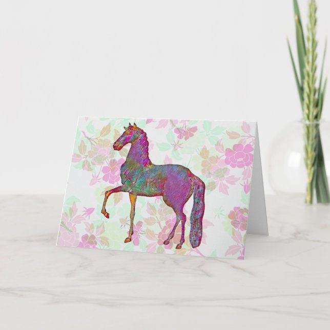 Vintage Style Horse Art Colourful Note Card (Front)