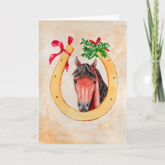 Vintage Style Horse with Horseshoe Painting Card