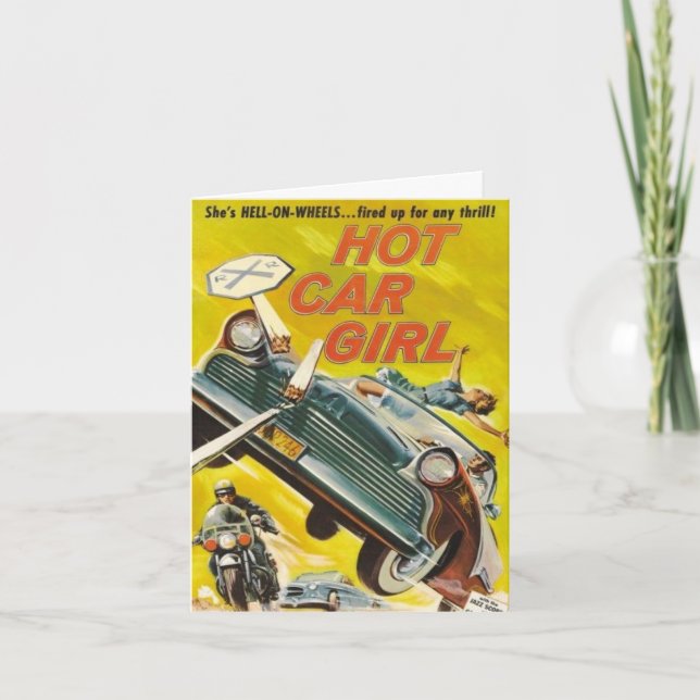 Vintage-Style "Hot Car Girl" Note Card (Front)