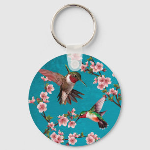 Vintage Style Hummingbird Painting Key Ring