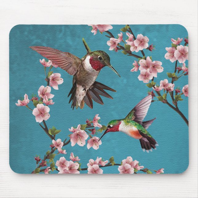 Vintage Style Hummingbird Painting Mouse Mat (Front)