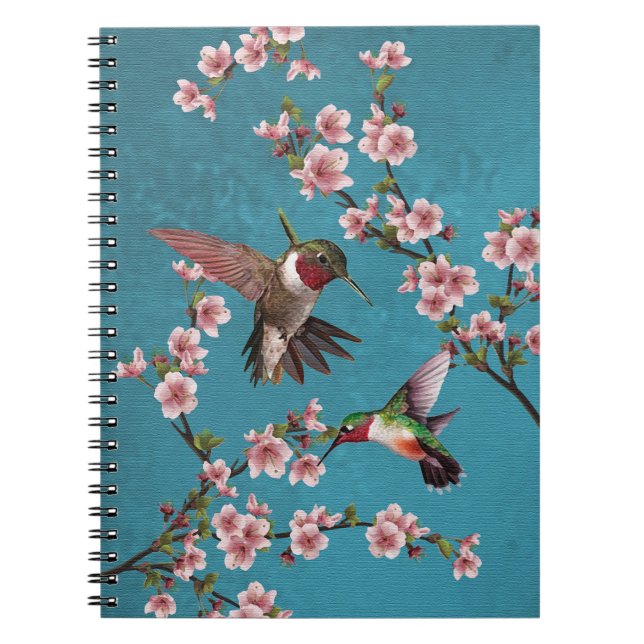 Vintage Style Hummingbirds & Cherry Blossoms Notebook (Front)