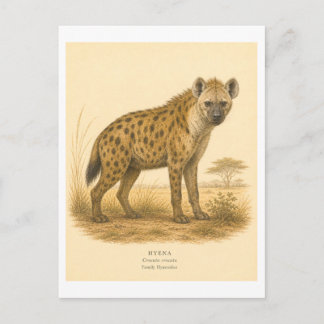 Vintage-Style Hyena Illustration Postcard