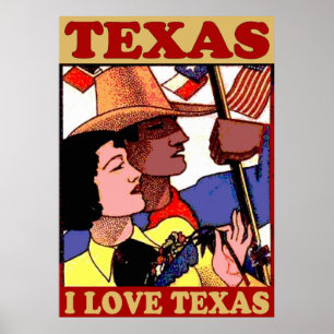 Vintage Style I Love Texas Poster