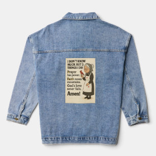 Vintage-style illustration of a sweet elderly denim jacket
