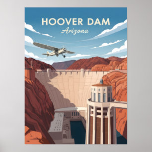 Vintage style illustration of hoover dam  poster
