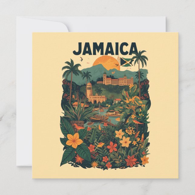Vintage Style Jamaica Travel Illustration Card (Front)