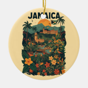 Vintage Style Jamaica Travel Illustration Ceramic Tree Decoration