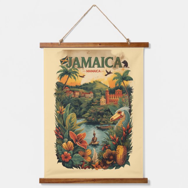 Vintage Style Jamaica Travel Illustration Hanging Tapestry (Front)