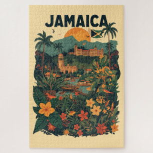 Vintage Style Jamaica Travel Illustration Jigsaw Puzzle