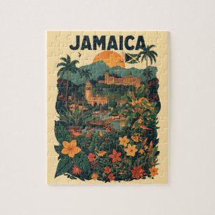 Vintage Style Jamaica Travel Illustration Jigsaw Puzzle