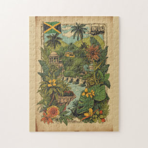 Vintage Style Jamaica Travel Illustration Jigsaw Puzzle