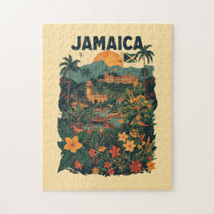 Vintage Style Jamaica Travel Illustration Jigsaw Puzzle