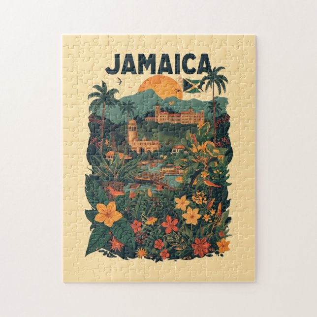 Vintage Style Jamaica Travel Illustration Jigsaw Puzzle (Vertical)