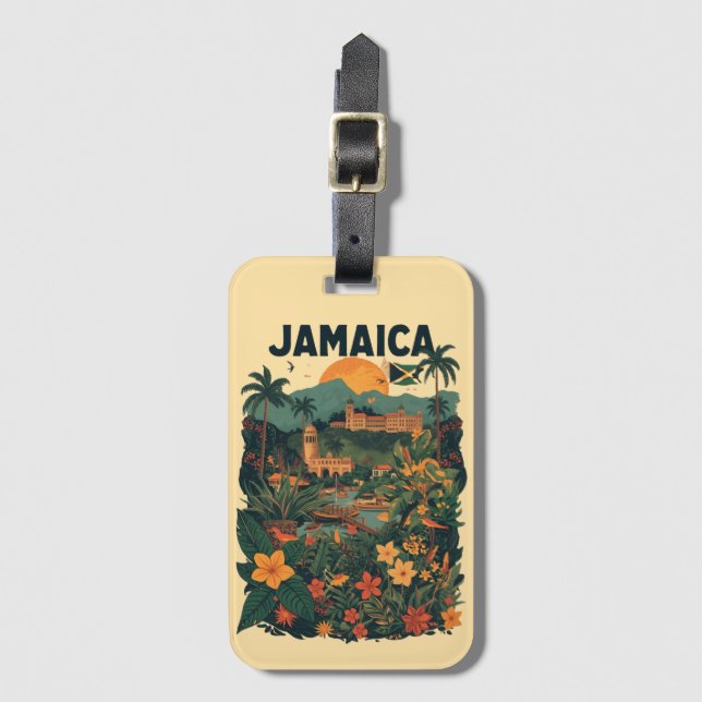Vintage Style Jamaica Travel Illustration Luggage Tag (Front Vertical)