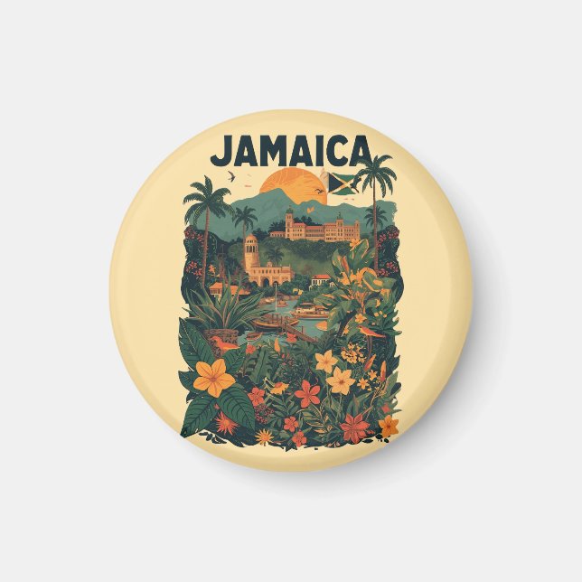 Vintage Style Jamaica Travel Illustration Magnet (Front)
