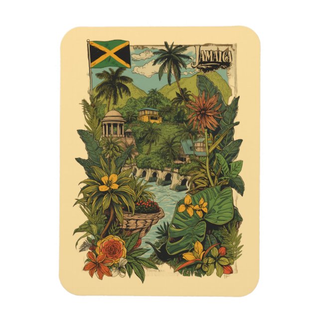 Vintage Style Jamaica Travel Illustration Magnet (Vertical)