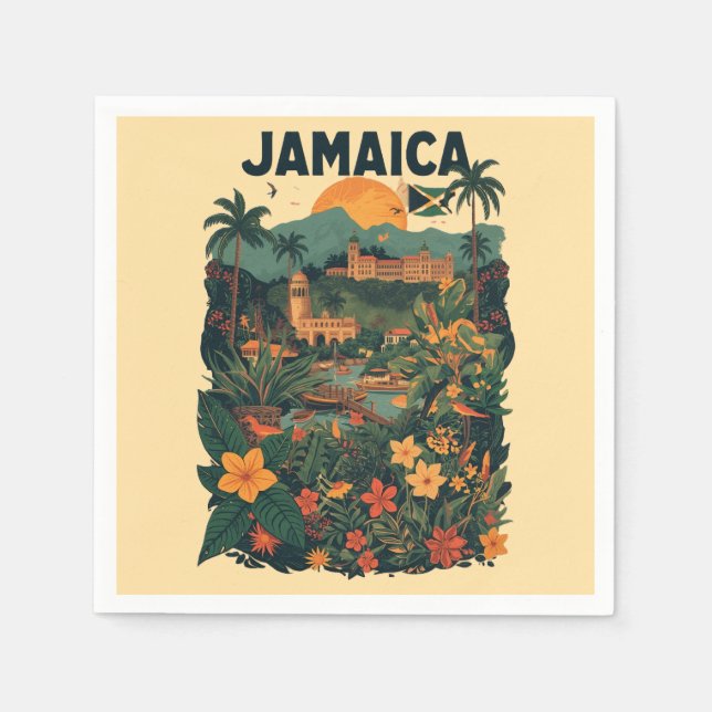 Vintage Style Jamaica Travel Illustration Napkin (Front)
