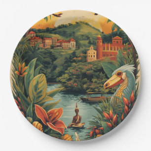 Vintage Style Jamaica Travel Illustration Paper Plate