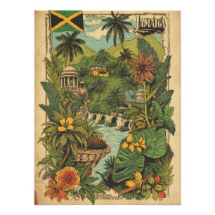 Vintage Style Jamaica Travel Illustration Photo Print