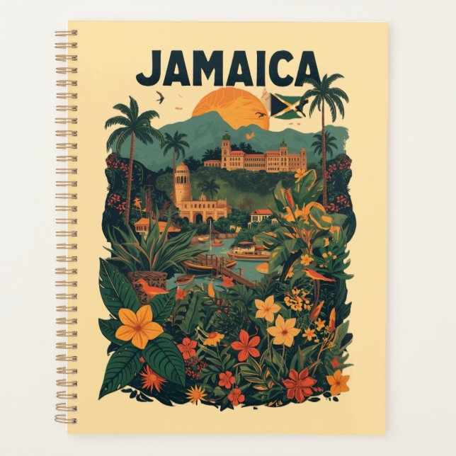 Vintage Style Jamaica Travel Illustration Planner (Front)