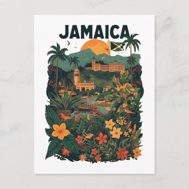 Vintage Style Jamaica Travel Illustration Postcard (Front)