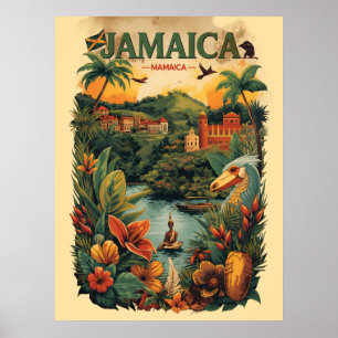 Vintage Style Jamaica Travel Illustration Poster