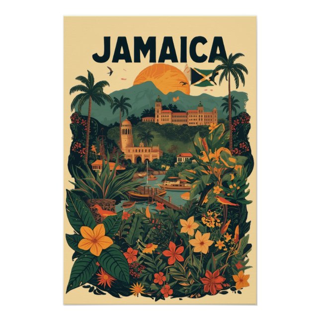 Vintage Style Jamaica Travel Illustration Poster (Front)