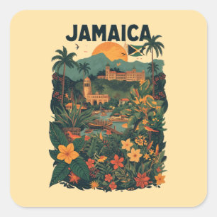 Vintage Style Jamaica Travel Illustration Square Sticker
