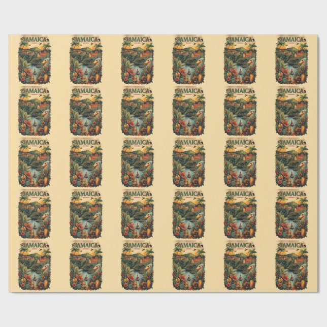 Vintage Style Jamaica Travel Illustration Wrapping Paper (Flat)