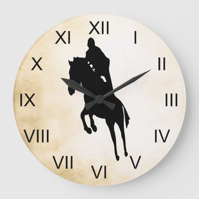 Vintage Style Jumping Silhouette Horse Large Clock (Front)