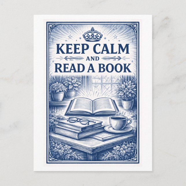 Vintage-Style "Keep Calm" Reading Postcard (Front)