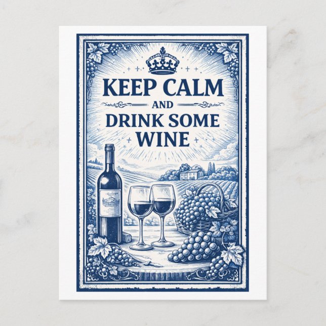 Vintage-Style "Keep Calm" Wine Postcard (Front)