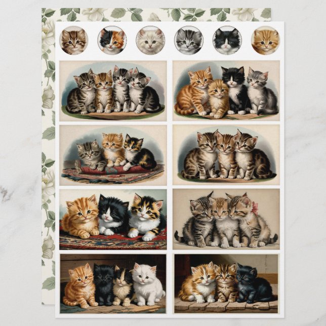 Vintage Style Kittens Ephemera Fussy Cuts (Front/Back)