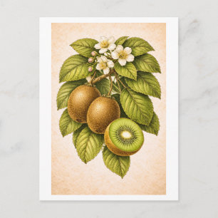 Vintage-Style Kiwi Botanical Illustration Postcard
